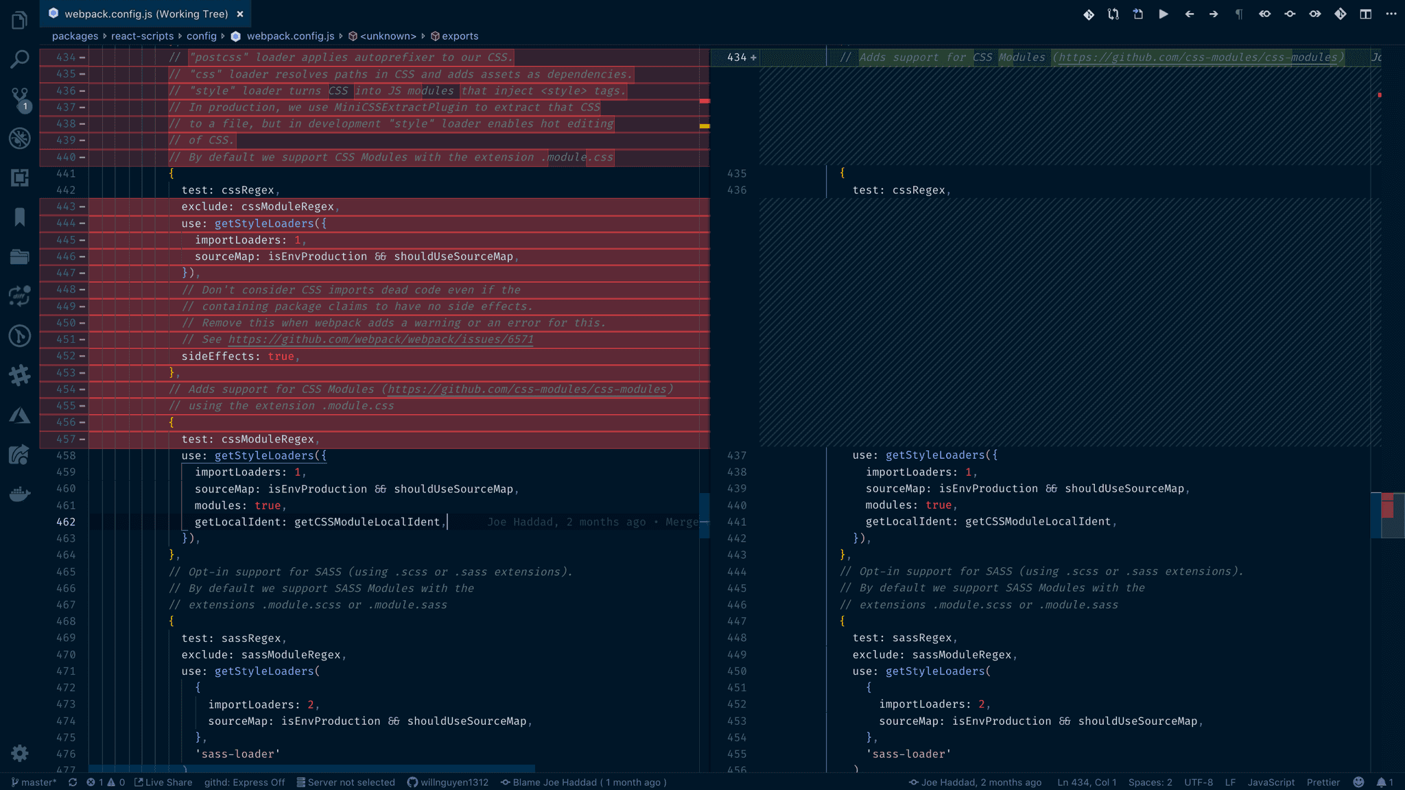 Webpack css module configuration screenshot
